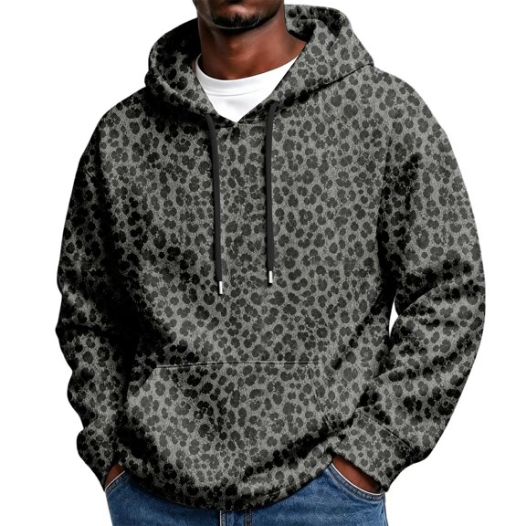 Domuza Leopard Graphic Sweatshirts for Men Funny Fashion Novelty Long Sleeve Drawstring Loose Hoodie Pullover with Pocket