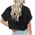 thumbnail image 6 of Qetyuw Womens Button Down Cropped Shirts Elegant Rolled Short Sleeve Tshirts Casual Solid Lapel Blouses with Chest Pocket Basic Lightweight Baggy Tops, 6 of 7