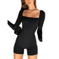 thumbnail image 1 of Qiylii Women Tight Jumpsuit Pajamas Square Neck Long Sleeves Romper Solid Color Yoga Sports Gym Bodysuit Summer Fashion, 1 of 5