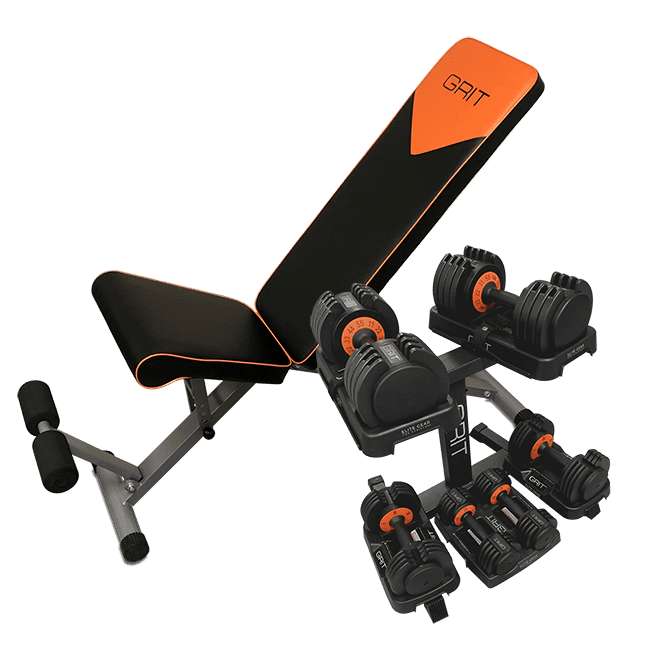 GRIT Elite Gear Complete Set Weight Set for Home Gym, Weight Bench