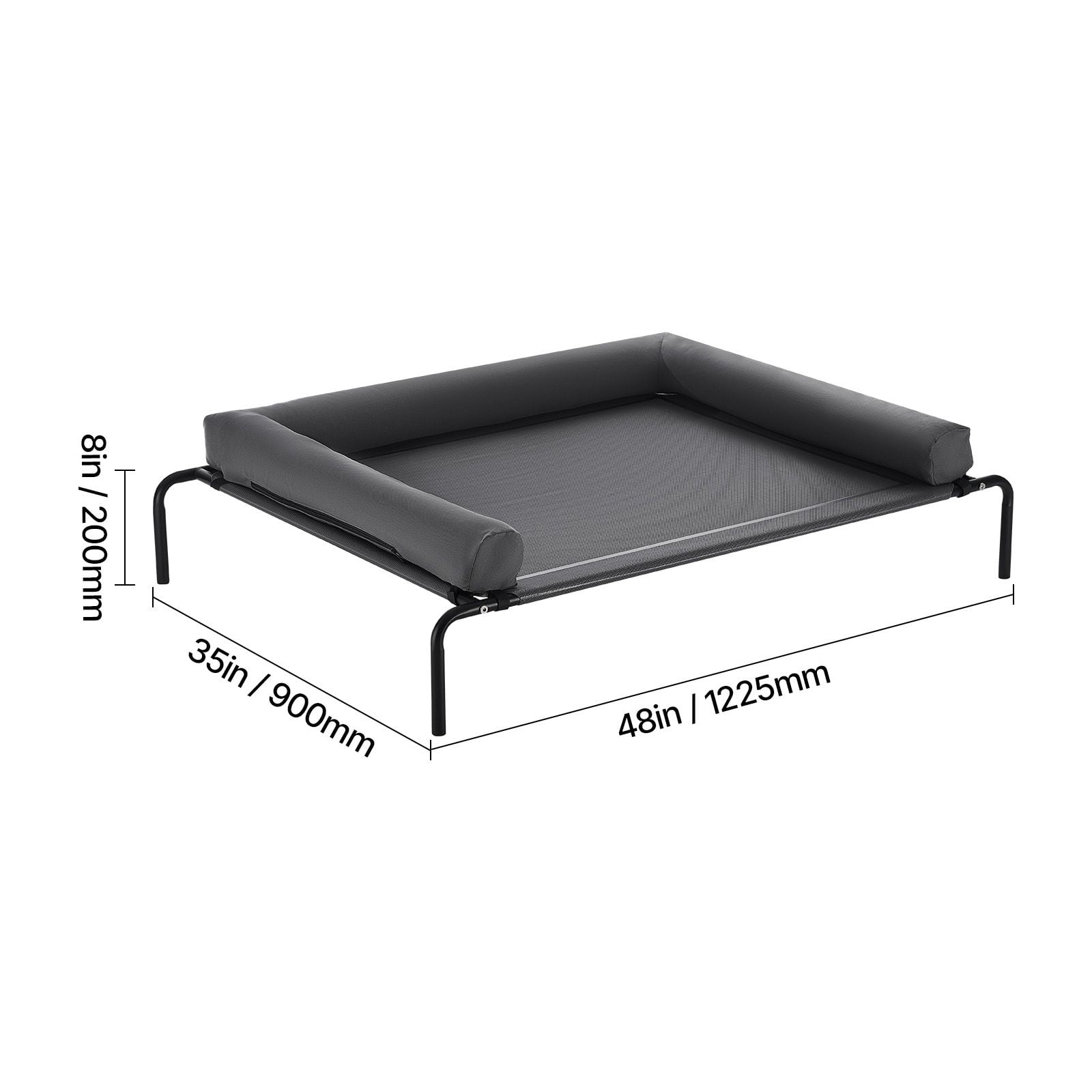 Elevated Dog Bed for Large Breeds, Portable Raised Cot with Washable Pillow, Indoor Outdoor Cooling Hammock with Steel Frame, XL Gray