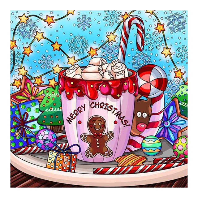 Diamond Drill Christmas Tea 5D Kits de pintura de bricolaje Decoración de pared redonda completa (L3633) Hugtrwg Para estrenar