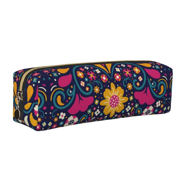 Balery Cinco De Mayo Floral Estuche de Lápices de Cuero Impreso, Estuche para Suministros de Arte, Estuche de Lápices con Cremallera, Estuche de Almacenamiento de Papelería