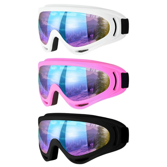 GJX 3 Pack Ski Goggles - Snow Goggles Snowboard Goggles for Men Women Kids - UV Protection Foam Anti-Scratch Dustproof (Black,White,Pink)