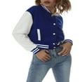 thumbnail image 4 of CenturyX Women Long Sleeve Cropped Baseball Jacket Color Block Button Down Front Open Fashion Bomber Jacket Coat Purple M, 4 of 7