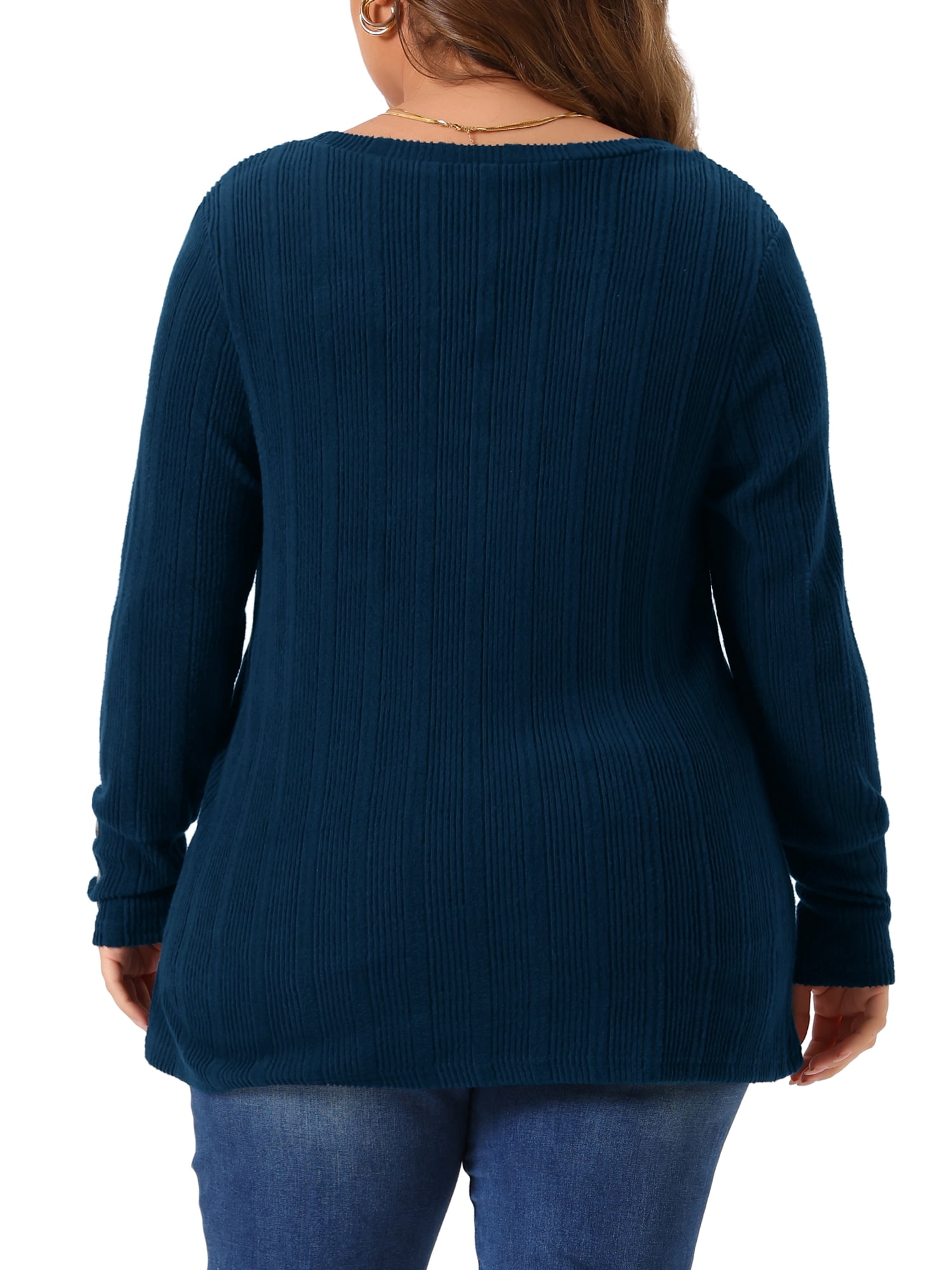 DARING DIVA Women's Plus Knit Tops V Neck Button Stretch Sweater 2X Navy Blue