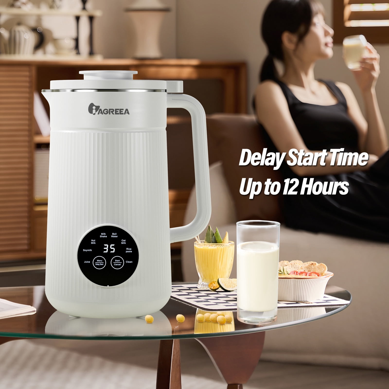 IAGREEA 35 oz Nut Milk Maker Machine with 10 Blades, Automatic Homemade Almond, Oat, Soy, Plant-Based Milk and Dairy Free Beverages, Almond Maker, Self-cleaning, Keep Warm/12-Hour Delay