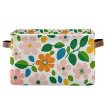 Yayeee Canvas Storage Basket with Handles for Shelves Fabric Bins Closet Organizer, Retro Orange Floral