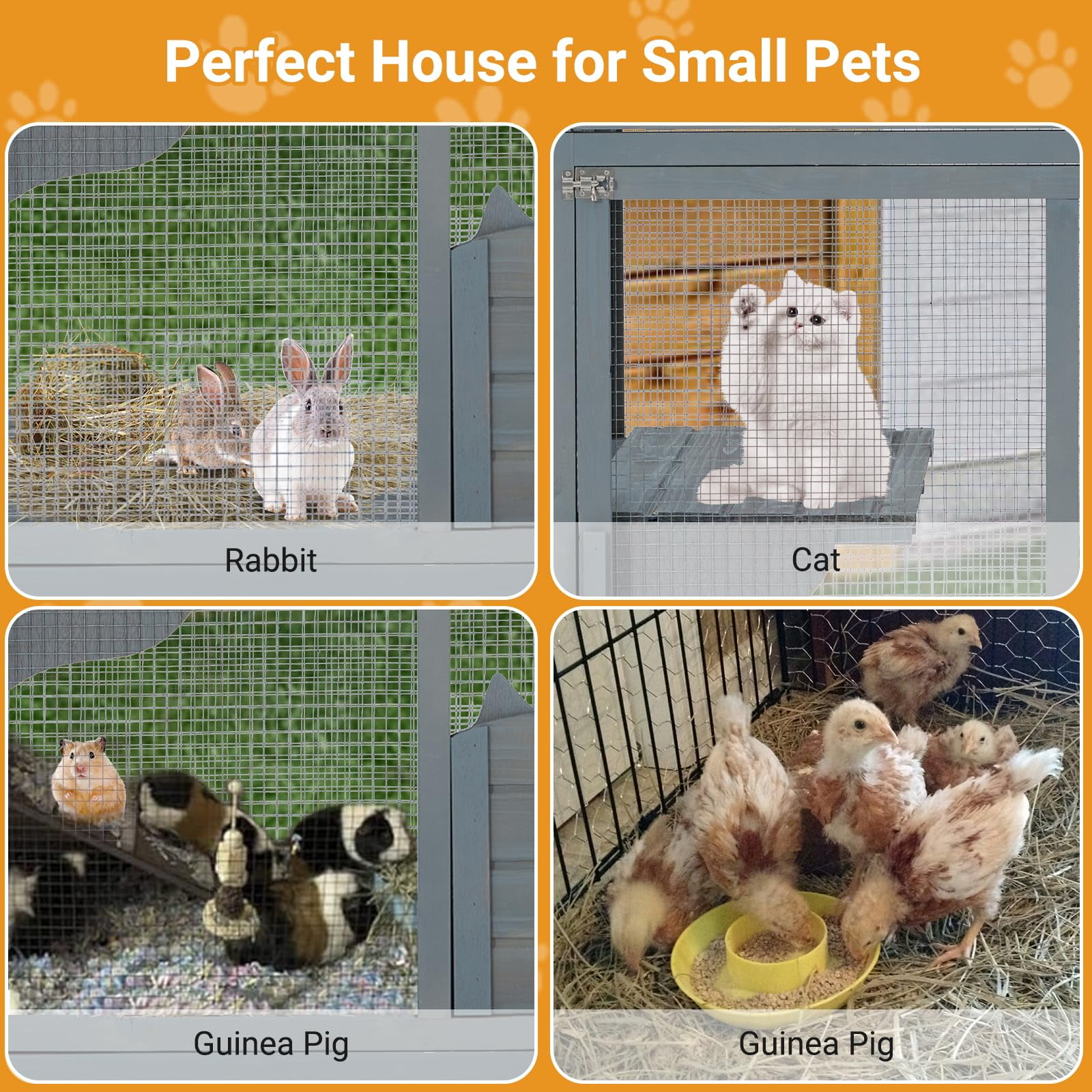 2-Tier Outdoor Cat House, Small Animal Cat Enclosure with 2 Lockable Doors, Catio with Waterproof Cover and Sunshine Panel Roof, Portable Kitty House with Resting Boxes & Fixable Wheels