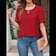 thumbnail image 5 of Camisa Elegante de Corta con Encaje y Mangas Huecas para Mujer, Color Liso, Roja, Talla XXL, 5 of 6