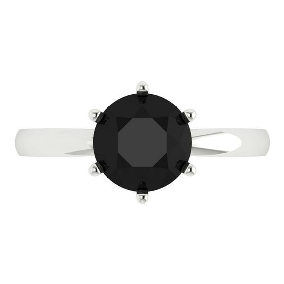 2 ctw Solitaire Anniversary Ring for Women | Round Cut Natural Onyx | Hyperallergenic Solid 14K White Gold