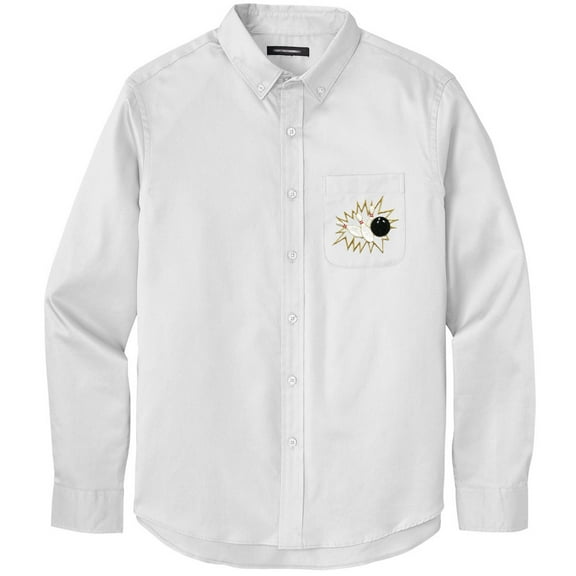 Men's CRASHING BOWLING PINS Twill Shirt with Pocket, 2XL White