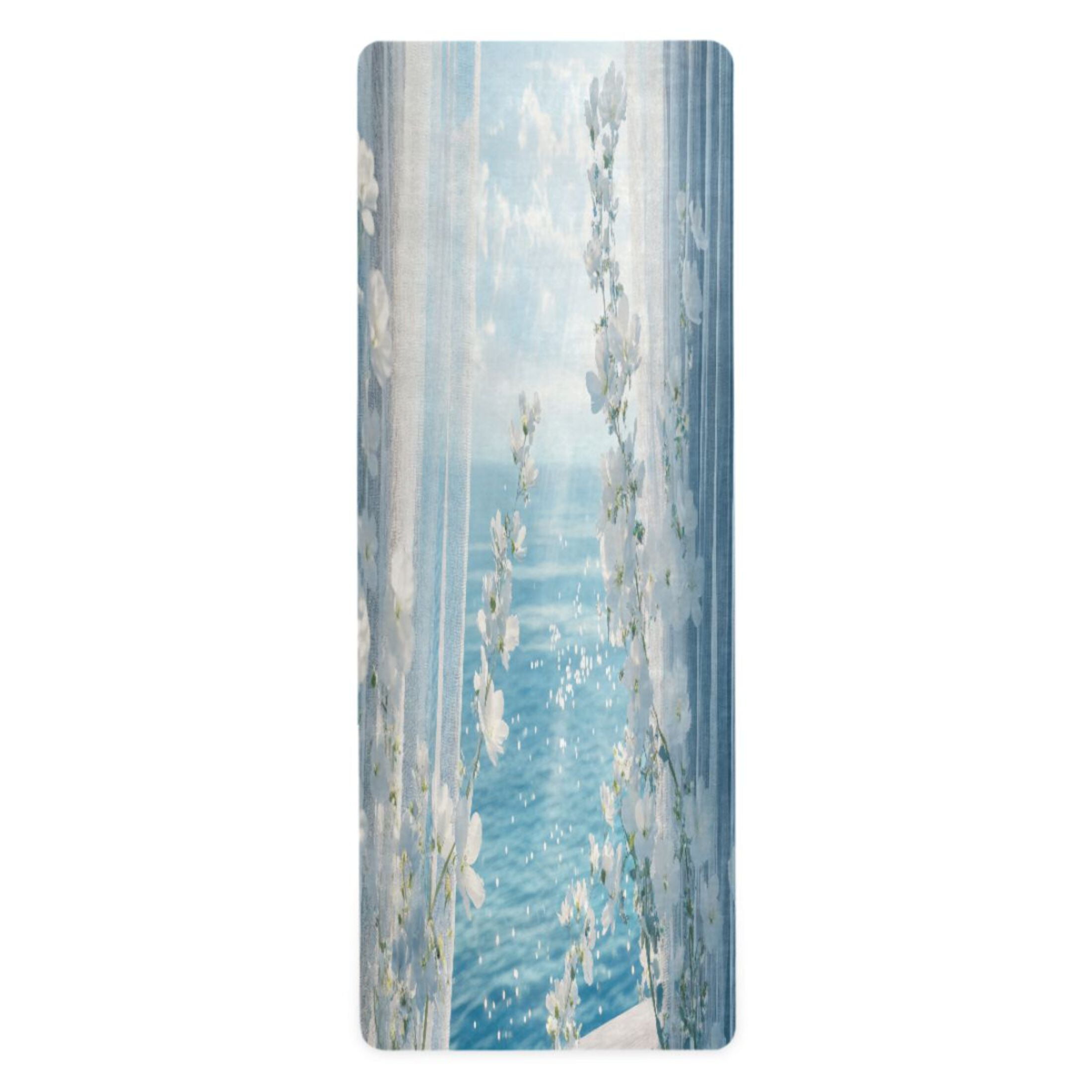 BZSMCE Yoga Mat Women White Flowers by The Sea Fitness Mat