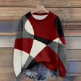 thumbnail image 3 of Long Sleeve Pullover Sweaters For Women O Neck Casual Cute Printing Knit Oversized Sweater for Fall Winter Vintage Feel,Deep Red,M, 3 of 6