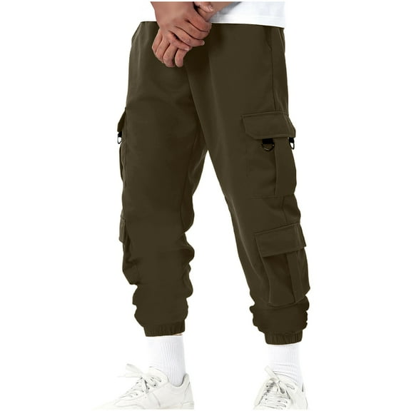 Ftwytp Mens Cargo Outdoor Trousers Casual Jogger Work Pants Regular Fit Drawstring Elastic Waist Sweatpants Sports Bottoms with Pockets