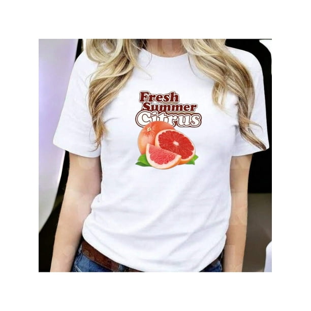 Playera Con Estampado De Fresh Summer Citrus – Dale Sabor y Color a tu Verano Ropa Para Mujer Color Blanco Talla Mediana Marca Emil SaEs