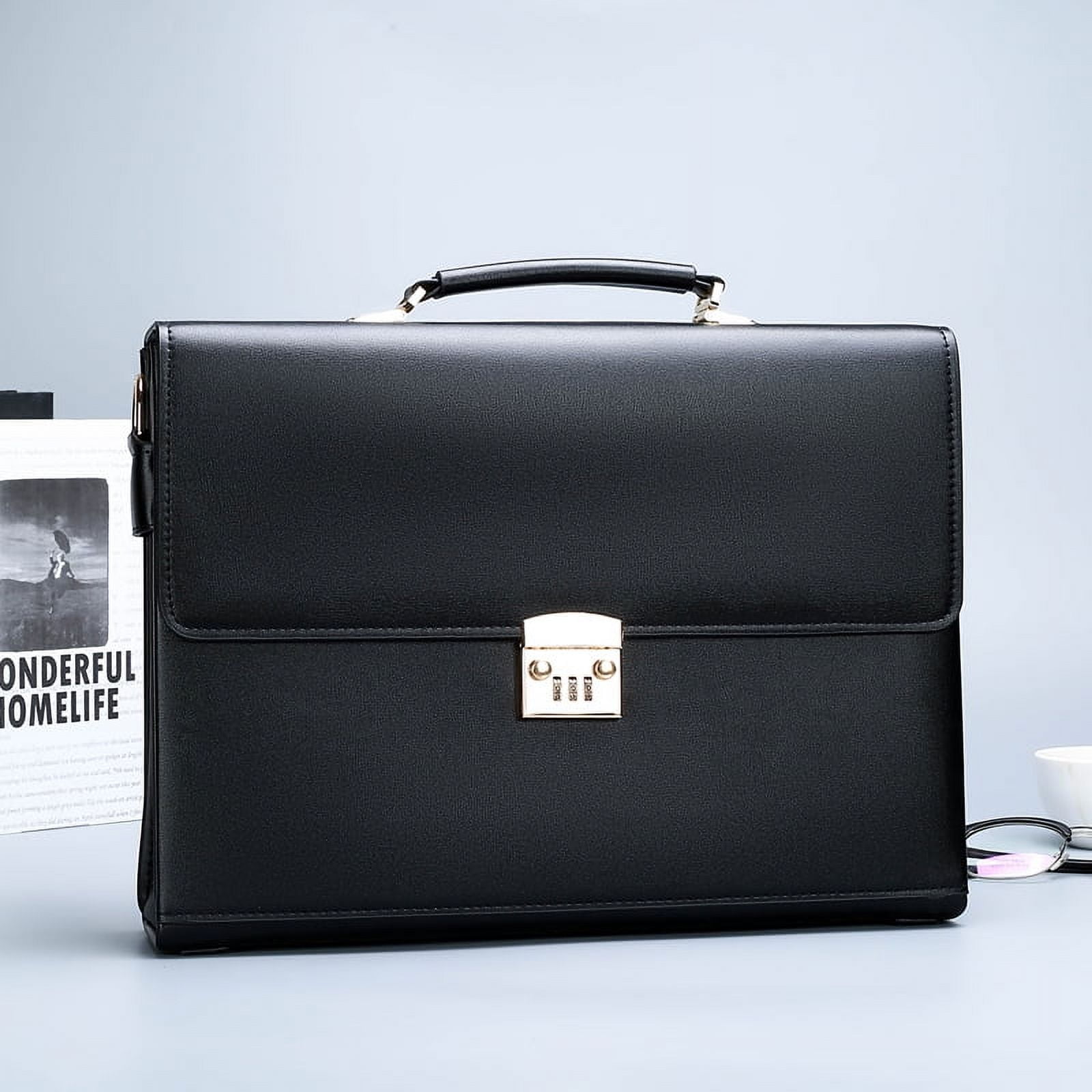 Quarryus Password Lock Briefcase for Men Leather Portfolio Large Capacity Office Computer Bag