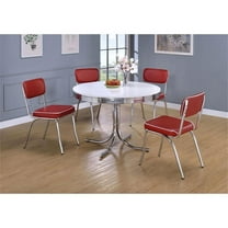 Kingfisher Lane 5-Piece Contemporary Metal Round Dining Set in Chrome and Red