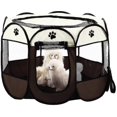 thumbnail image 1 of Tienda de campaña plegable para mascotas, casa de malla de 8 paneles, caseta para cachorros para perros, gatos y conejos (marrón, s), 1 of 4