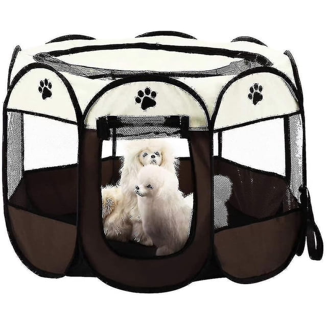 Tienda de campaña plegable para mascotas, casa de malla de 8 paneles, caseta para cachorros para perros, gatos y conejos (marrón, s)