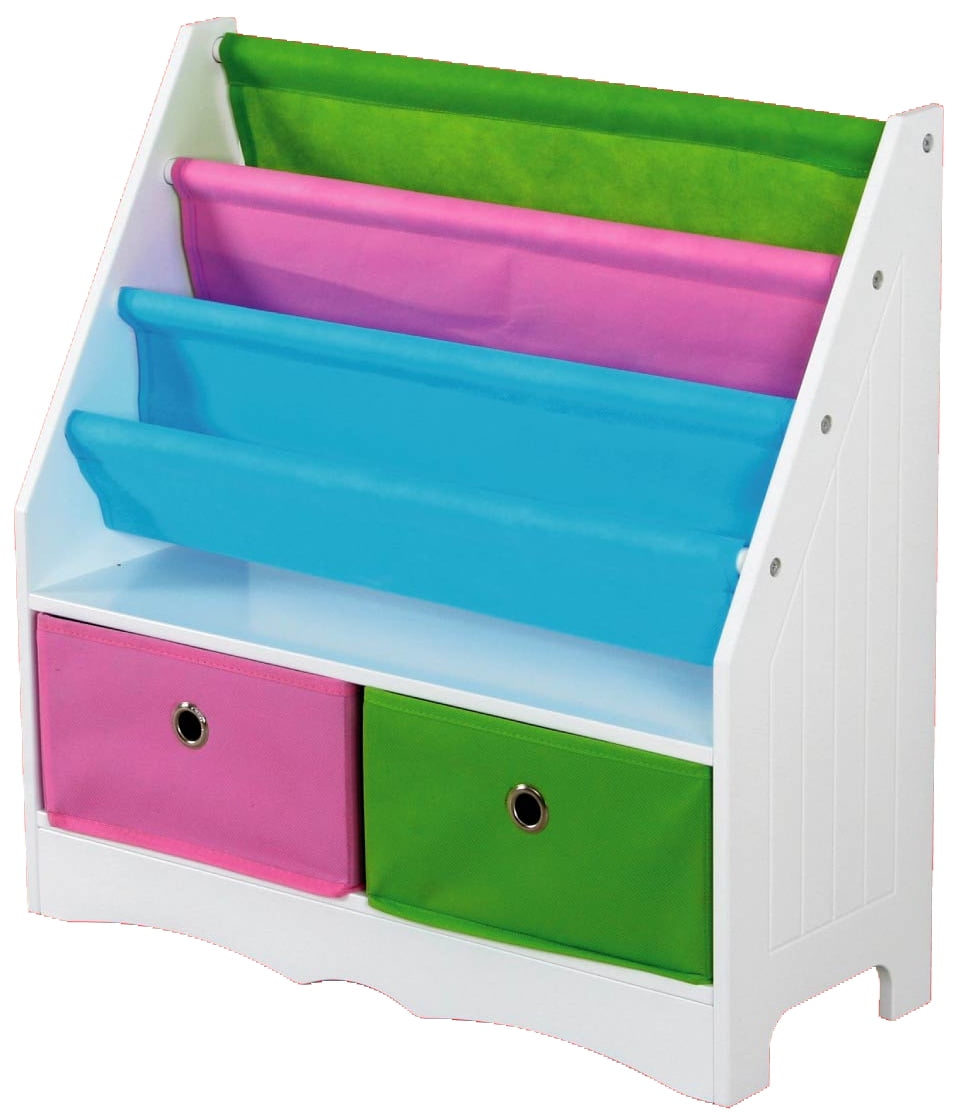 Home Basics MDF Kids Storage Shelf with 9 Canvas Bins, White/Multi