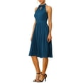 thumbnail image 4 of INSPIRE CHIC Women's Pleated Dress Tie Halter Neck Sleeveless Chiffon Wear-to-Work Midi Dresses XS Navy Blue, 4 of 6