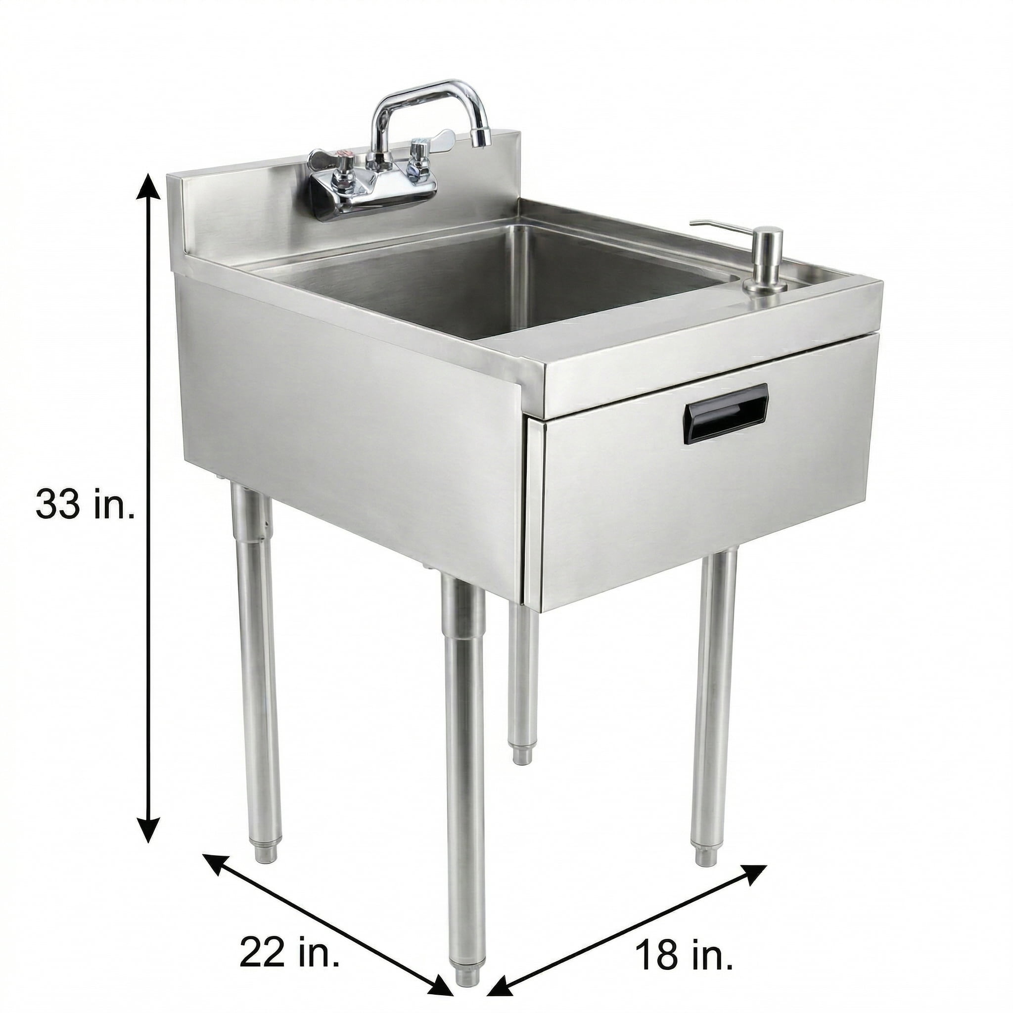 22.5 in. x 18 in. Stainless Steel Underbar Hand Sink with Soap and Towel Dispensers, 14 in. x 16 in. Bowl, Faucet, and Drain Basket