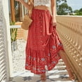 thumbnail image 2 of Boho Skirts for Women High Waist Ruffle Skirt Pleated Maxi Skirt Casual Flowy Swing A Line Beach Long Skirts, 2 of 7