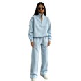 thumbnail image 3 of GrmtClth Womens Trendy 2 Piece Outfit Half Zip Long Sleeve Pullover Relax Wide Leg Pants Soft Autumn Matching Suit, 3 of 6