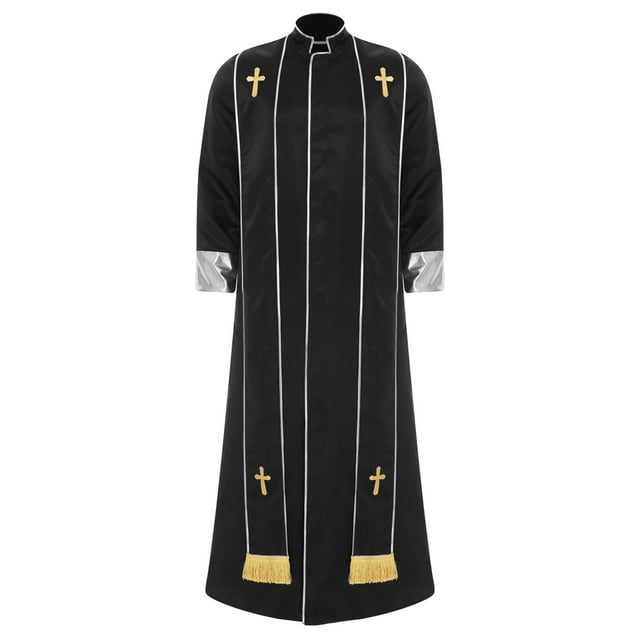 iiniim Homme Moine Médiéval Renaissance Prêtre Longue Robe Église Culte Halloween Fête Cosplay Costume Noir G