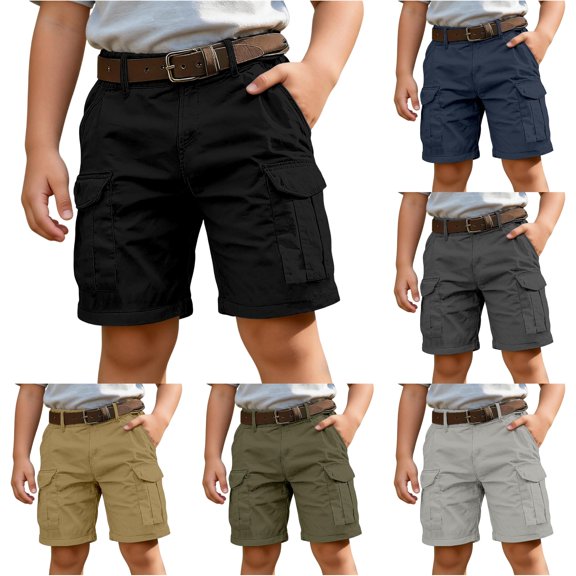 Boys Cargo Shorts solid color With Multiple Pockets Casual Summer Shorts Outdoor wear