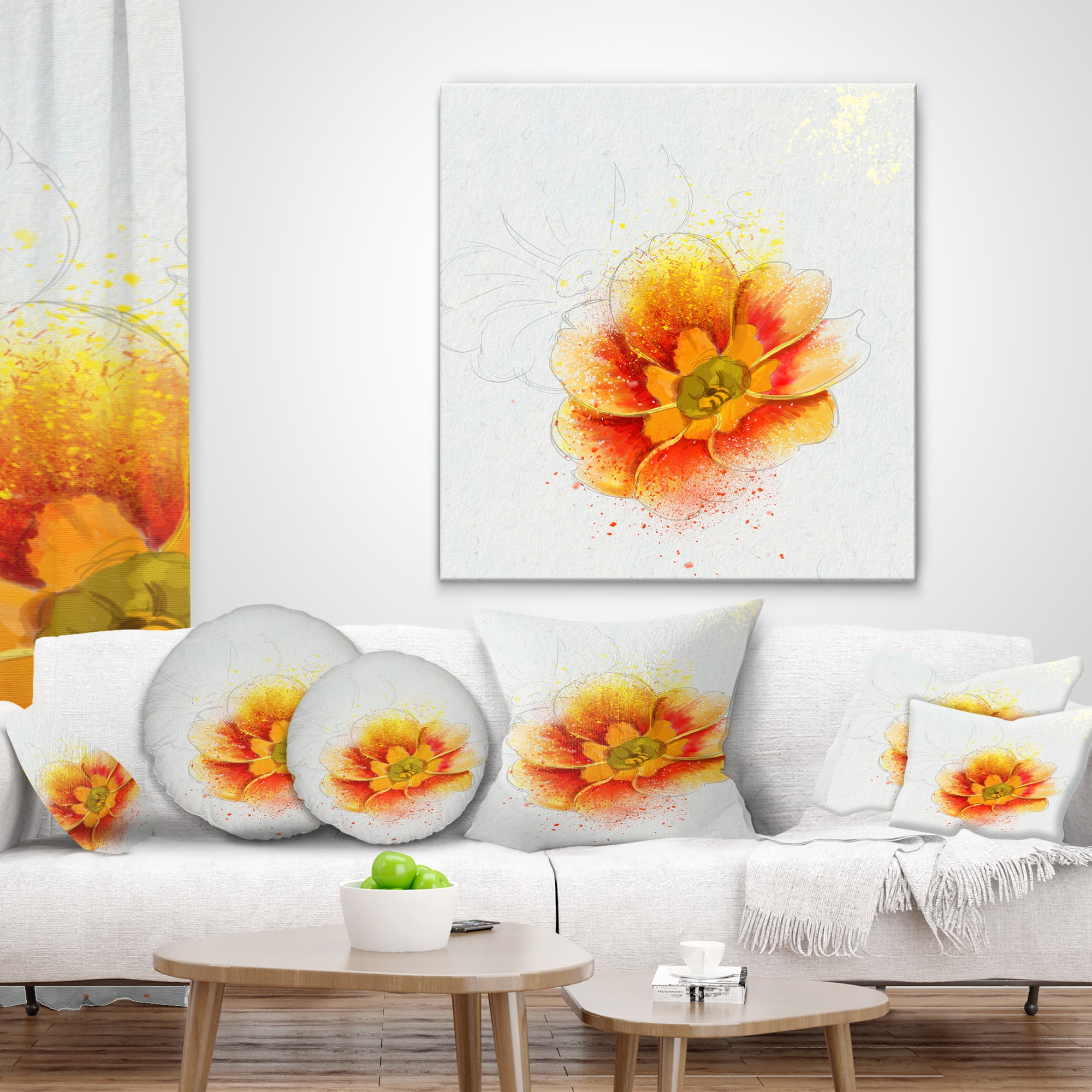 Designart Beautiful Yellow Watercolor Flower - Floral Throw Pillow - 12x20
