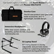 Pioneer DDJ-FLX10 4-Channel Professional DJ Controller - Black Bundle with Case, Laptop Stand, HDJ-CUE1 Headphones, XLR Microphone Cable, and Austin Bazaar Polishing Cloth