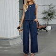 thumbnail image 2 of Workout Hoodie Sweatsuit Two Piece Denim Sets for Women Casual Sleeveless Cropped Tank Tops Wide Leg Jean Pants Elegant Casual Outfits Blue S, 2 of 6