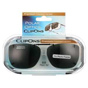 Polar Optics Clip-On Rectangle Sunglasses, Black