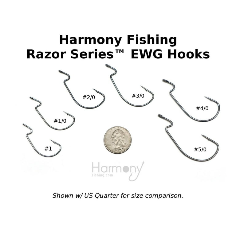 Harmony Fishing Company Razor Series 10 Pack EWG Offset Worm Hooks with  Bait Pegs [Select Size] #1 