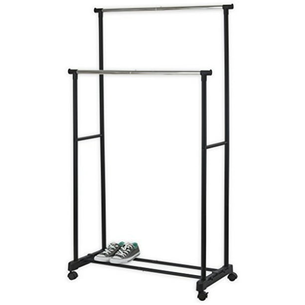 SimpleHouseware Double Rod Portable Clothing Hanging Garment Rack