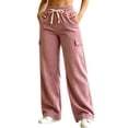 thumbnail image 3 of VBVC Women's Corduroy Drawstring Sweatpants , Baggy Ribbed Lounge Trousers For Women , Ladies' Wide Leg Casual Pants with Pockets, Pink , S-3XL, 3 of 9