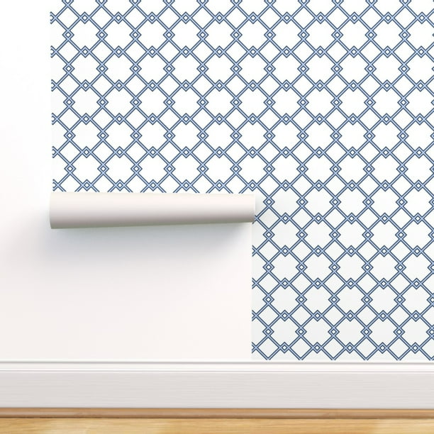 Peel & Stick Wallpaper 9ft x 2ft Lattice Sky Navy Blue Trellis