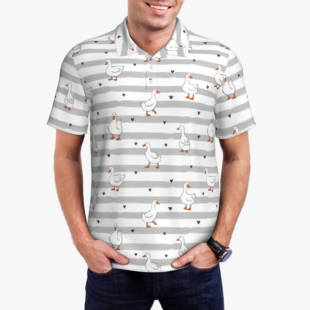 Balery Cute Goose Camisa Polo de Hombre con Estampado, de Manga Corta y Tejido Medio, Camisa Tipo Golf Polo-X-Large