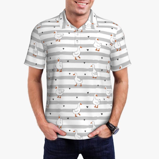 Fotbe Cute Goose Camiseta Polo de Golf para Hombre con Estampado – Camisa Deportiva Transpirable con Cuello Abotonado-Small