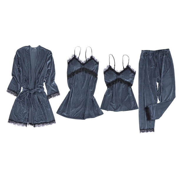 4 Piezas Camisón de Felpa Estilo Kimono para Mujer Ropa de Dormir Antideslizante Azul XXL XXL azul Yuyangstore Túnica de vellón para mujer