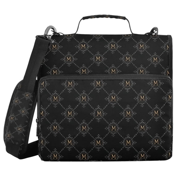 Haosy 3 Ring Zipper Binder with Shoulder Strap Waterproof Trapper Keeper 2 Inch D-Ring 500 Sheets Capacity, Gold Letter with White Ornament