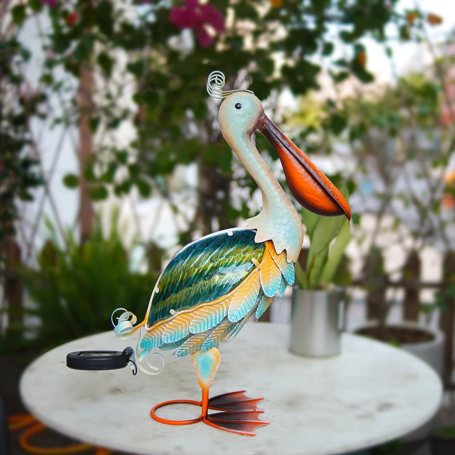 Solar Heron Metal Crane Statue Garden Heron Sculpture, Glass Outdoor Crane Yard Art Coastal Ocean Bird Decor 24 Inch Lawn Ornament for Backyard Porch Patio Decor