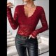 thumbnail image 5 of Blusas de Larga para Mujer, Elegantes, con Encaje de Crochet, Bordadas y Caladas, Moda 2025. Rojo S, 5 of 7