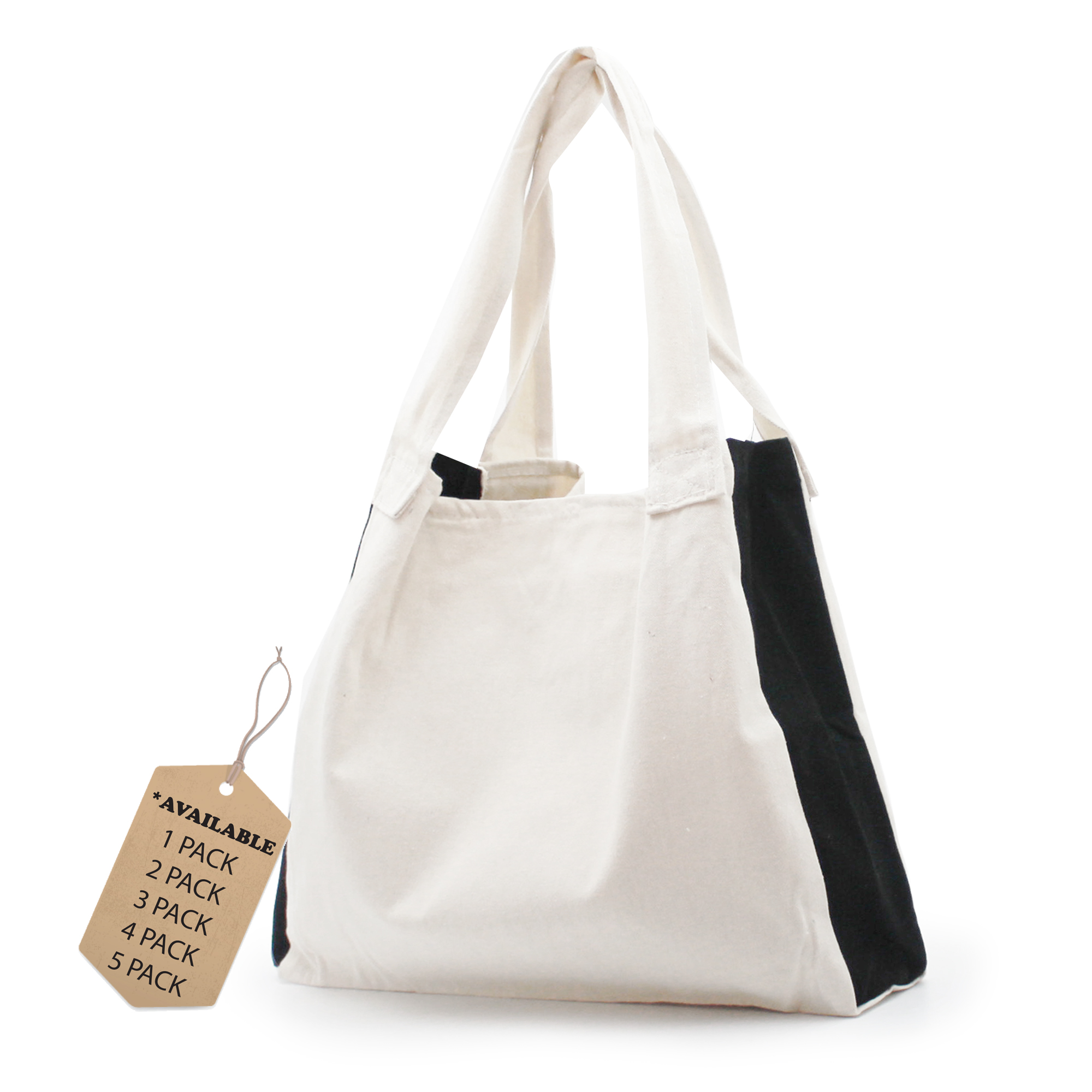 EcoJeannie (2 Bags) 100% Cotton Canvas Reusable Tote Bag w/Inner Pocket, Gusset and Closure Strips, Multi Use bag, Shoulder Bag, Travel Tote, Picnic Bag, 24-7 Bag, School Bag - image 1 of 4