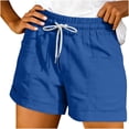thumbnail image 2 of ClodeEU Women's Cotton Linen Drawstring Shorts, Casual High Waist Summer Beach Shorts with Pockets Blue,Women's Plus XXL, 2 of 5