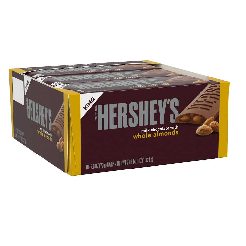 HERSHEY'S Milk Chocolate With Almonds King Size Candy, Bulk, 2.6 oz