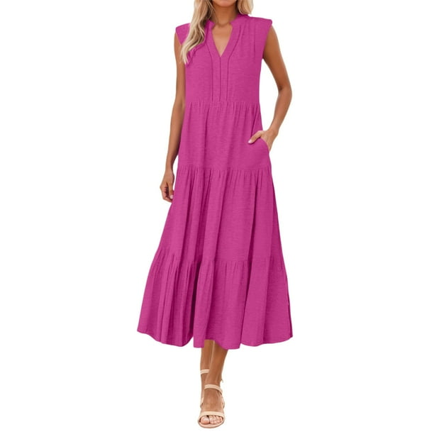 Vestido fluido con cuello en V y corte en A para mujer - Ligero, ideal para la playa o el brunch, poliéster y spandex, tallas S-XXXL