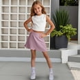 thumbnail image 3 of Girls Golf Skirt, Athletic Tennis Skirts with Shorts Solid Color High Waisted Skorts for Workout Midi Skirt with Slit Purple 5Y, 3 of 9